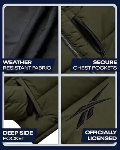 Reebok Mens Jacket - Weather Resistant Winter Jackets for Men Quilted Warm Coat Puffer Jacket with Hood and Pockets - 3