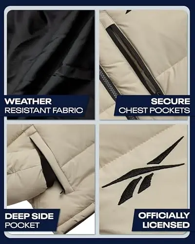 Reebok Mens Jacket - Weather Resistant Winter Jackets for Men Quilted Warm Coat Puffer Jacket with Hood and Pockets - 3