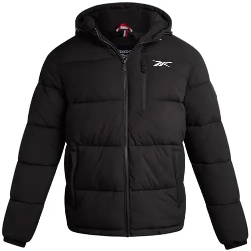 Reebok Mens Jacket - Weather Resistant Winter Jackets for Men Quilted Warm Coat Puffer Jacket with Hood and Pockets 