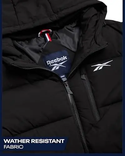 Reebok Mens Jacket - Weather Resistant Winter Jackets for Men Quilted Warm Coat Puffer Jacket with Hood and Pockets - 4