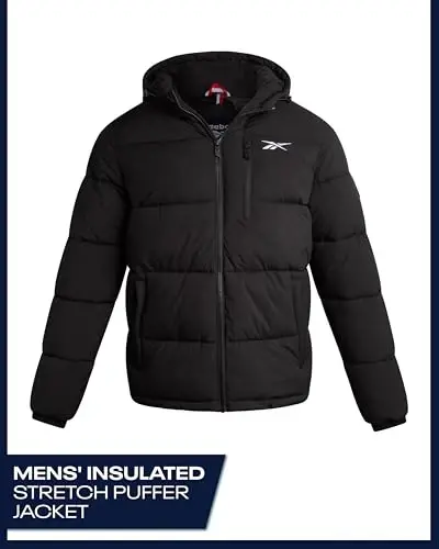 Reebok Mens Jacket - Weather Resistant Winter Jackets for Men Quilted Warm Coat Puffer Jacket with Hood and Pockets - 6