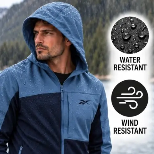 Reebok Mens Lightweight Fleece-Lined Softshell Jacket, Wind Resistant Hood | Wind and Water Resistant Shell for Daily Commutes or Travel, Streamlined Athletic Cut, Protective Collar for Chilly Mornings - 4