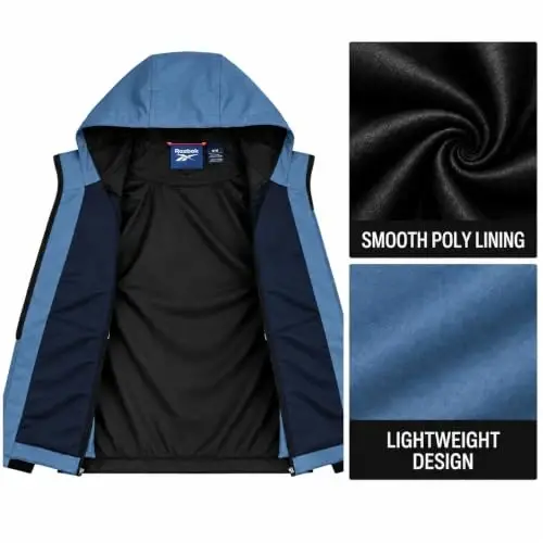 Reebok Mens Lightweight Fleece-Lined Softshell Jacket, Wind Resistant Hood | Wind and Water Resistant Shell for Daily Commutes or Travel, Streamlined Athletic Cut, Protective Collar for Chilly Mornings - 5