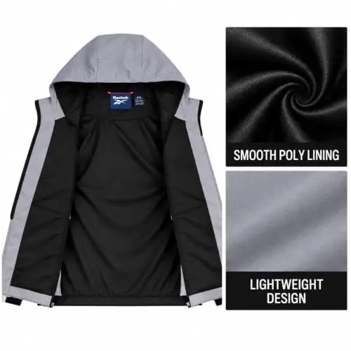Reebok Mens Lightweight Fleece-Lined Softshell Jacket, Wind Resistant Hood | Wind and Water Resistant Shell for Daily Commutes or Travel, Streamlined Athletic Cut, Protective Collar for Chilly Mornings - 5
