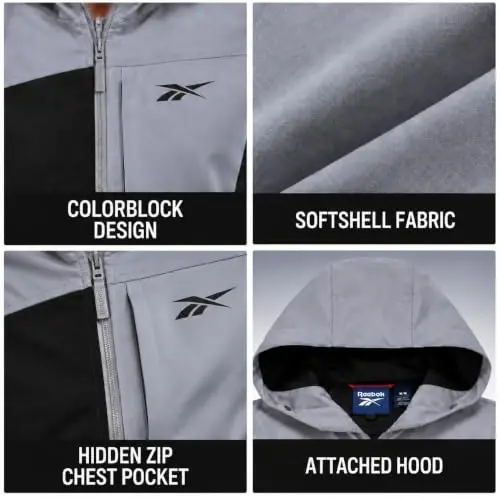 Reebok Mens Lightweight Fleece-Lined Softshell Jacket, Wind Resistant Hood | Wind and Water Resistant Shell for Daily Commutes or Travel, Streamlined Athletic Cut, Protective Collar for Chilly Mornings - 6