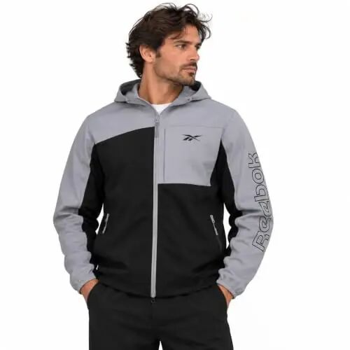 Reebok Mens Lightweight Fleece-Lined Softshell Jacket, Wind Resistant Hood | Wind and Water Resistant Shell for Daily Commutes or Travel, Streamlined Athletic Cut, Protective Collar for Chilly Mornings - Reebok