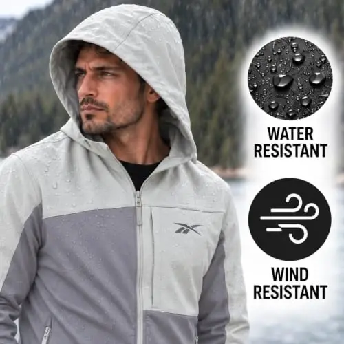 Reebok Mens Lightweight Fleece-Lined Softshell Jacket, Wind Resistant Hood | Wind and Water Resistant Shell for Daily Commutes or Travel, Streamlined Athletic Cut, Protective Collar for Chilly Mornings - 4