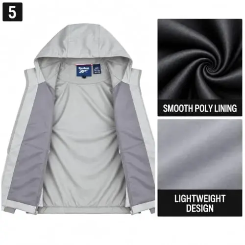 Reebok Mens Lightweight Fleece-Lined Softshell Jacket, Wind Resistant Hood | Wind and Water Resistant Shell for Daily Commutes or Travel, Streamlined Athletic Cut, Protective Collar for Chilly Mornings - 5