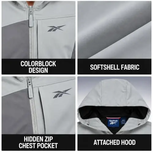 Reebok Mens Lightweight Fleece-Lined Softshell Jacket, Wind Resistant Hood | Wind and Water Resistant Shell for Daily Commutes or Travel, Streamlined Athletic Cut, Protective Collar for Chilly Mornings - 6
