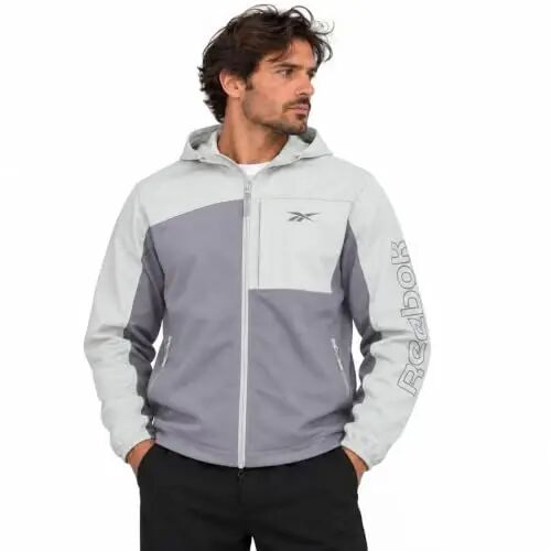 Reebok Mens Lightweight Fleece-Lined Softshell Jacket, Wind Resistant Hood | Wind and Water Resistant Shell for Daily Commutes or Travel, Streamlined Athletic Cut, Protective Collar for Chilly Mornings - Reebok