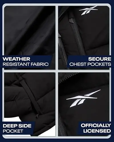 Reebok Men's Puffer Jacket - Comfort Stretch Insulated Puffer Jacket with Hood - Warm Hooded Jackets for Men (S-XXL) - 3