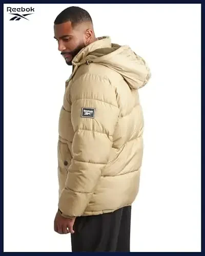 Reebok Mens Puffer Jacket - Heavyweight Quilted Mens Jacket with Hood - Weather Resistant Parka Winter Jackets for Men - 6