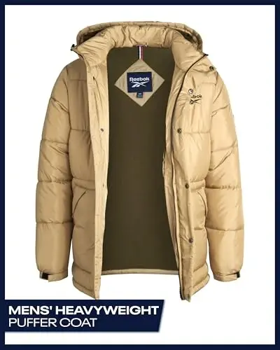 Reebok Mens Puffer Jacket - Heavyweight Quilted Mens Jacket with Hood - Weather Resistant Parka Winter Jackets for Men - REEBOK (1)