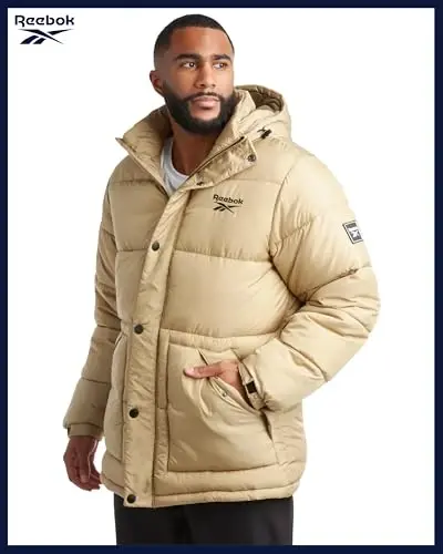 Reebok Mens Puffer Jacket - Heavyweight Quilted Mens Jacket with Hood - Weather Resistant Parka Winter Jackets for Men - 4