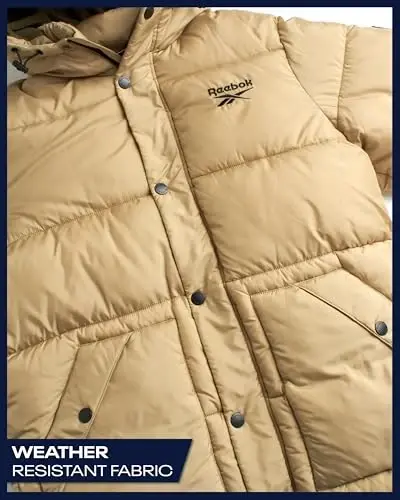 Reebok Mens Puffer Jacket - Heavyweight Quilted Mens Jacket with Hood - Weather Resistant Parka Winter Jackets for Men - 5