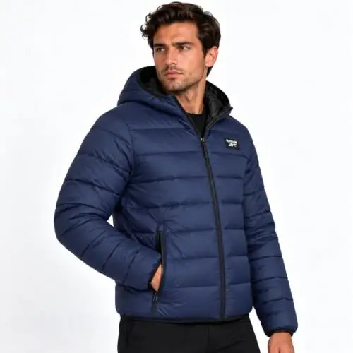 Reebok Mens Puffer Jacket Lightweight Hooded and Packable, Plus Size 2X-5X | Lightweight Soft-Touch Insulation with a Wind- and Water-Resistant Quilted Nylon Shell, Bound Hood and Zippered Pockets - 2