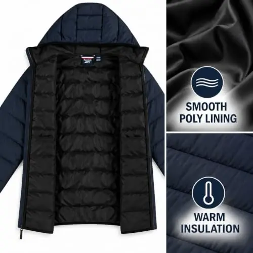 Reebok Mens Puffer Jacket Lightweight Hooded and Packable, Plus Size 2X-5X | Lightweight Soft-Touch Insulation with a Wind- and Water-Resistant Quilted Nylon Shell, Bound Hood and Zippered Pockets - 5