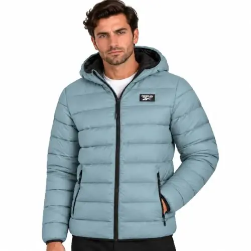 Reebok Mens Puffer Jacket Lightweight Hooded and Packable, Plus Size 2X-5X | Lightweight Soft-Touch Insulation with a Wind- and Water-Resistant Quilted Nylon Shell, Bound Hood and Zippered Pockets - 1
