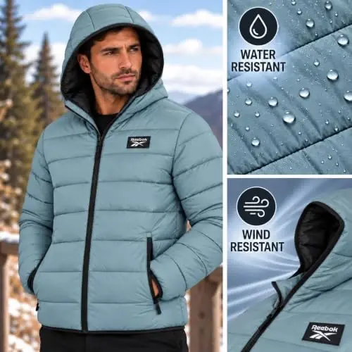 Reebok Mens Puffer Jacket Lightweight Hooded and Packable, Plus Size 2X-5X | Lightweight Soft-Touch Insulation with a Wind- and Water-Resistant Quilted Nylon Shell, Bound Hood and Zippered Pockets - 4