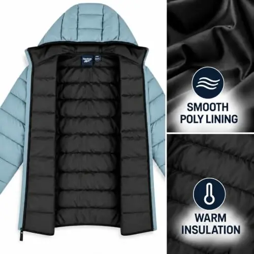 Reebok Mens Puffer Jacket Lightweight Hooded and Packable, Plus Size 2X-5X | Lightweight Soft-Touch Insulation with a Wind- and Water-Resistant Quilted Nylon Shell, Bound Hood and Zippered Pockets - 5