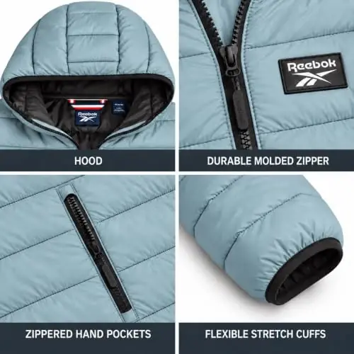 Reebok Mens Puffer Jacket Lightweight Hooded and Packable, Plus Size 2X-5X | Lightweight Soft-Touch Insulation with a Wind- and Water-Resistant Quilted Nylon Shell, Bound Hood and Zippered Pockets - 6