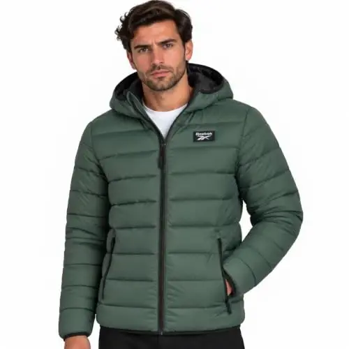 Reebok Mens Puffer Jacket Lightweight Hooded and Packable, Plus Size 2X-5X | Lightweight Soft-Touch Insulation with a Wind- and Water-Resistant Quilted Nylon Shell, Bound Hood and Zippered Pockets - 1