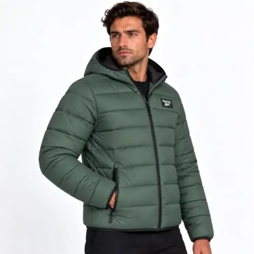 Reebok Mens Puffer Jacket Lightweight Hooded and Packable, Plus Size 2X-5X | Lightweight Soft-Touch Insulation with a Wind- and Water-Resistant Quilted Nylon Shell, Bound Hood and Zippered Pockets - 2
