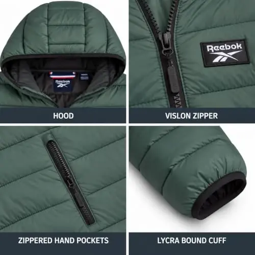 Reebok Mens Puffer Jacket Lightweight Hooded and Packable, Plus Size 2X-5X | Lightweight Soft-Touch Insulation with a Wind- and Water-Resistant Quilted Nylon Shell, Bound Hood and Zippered Pockets - 6