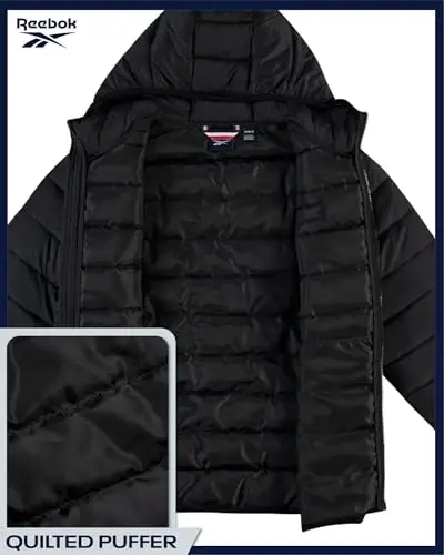 Reebok Mens Puffer Jacket - Lightweight Quilted Glacier Shield Plus Size Puffer Jackets for Men - Insulated Mens Winter Coats - 4