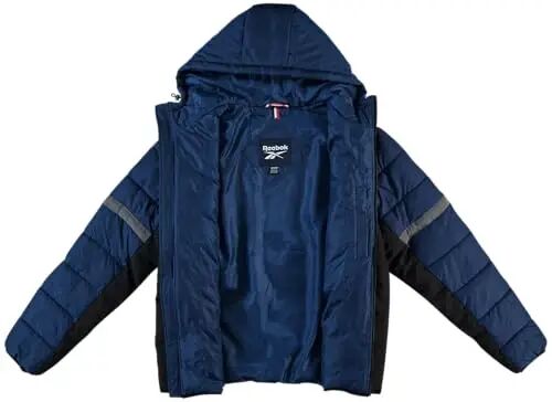 Reebok Mens Puffer Jacket Midweight Hooded Coat with Softshell Panels | Soft-Touch Insulation For Daily Warmth, Adjustable Drawcord Hood and Three Pockets To Keep Everyday Essentials Close - Reebok (1)
