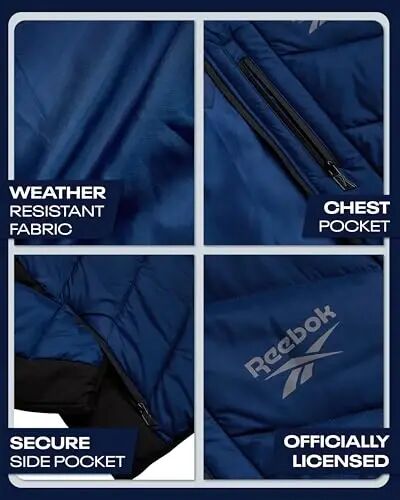 Reebok Mens Puffer Jacket Midweight Hooded Coat with Softshell Panels | Soft-Touch Insulation For Daily Warmth, Adjustable Drawcord Hood and Three Pockets To Keep Everyday Essentials Close - 3