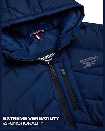 Reebok Mens Puffer Jacket Midweight Hooded Coat with Softshell Panels | Soft-Touch Insulation For Daily Warmth, Adjustable Drawcord Hood and Three Pockets To Keep Everyday Essentials Close - 4