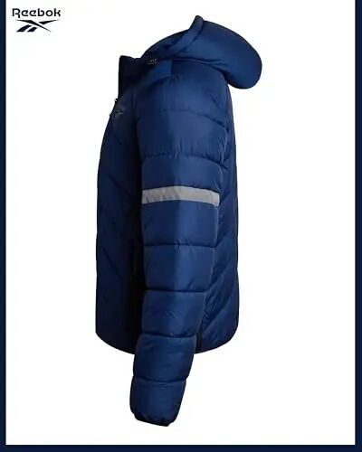 Reebok Mens Puffer Jacket Midweight Hooded Coat with Softshell Panels | Soft-Touch Insulation For Daily Warmth, Adjustable Drawcord Hood and Three Pockets To Keep Everyday Essentials Close - 5