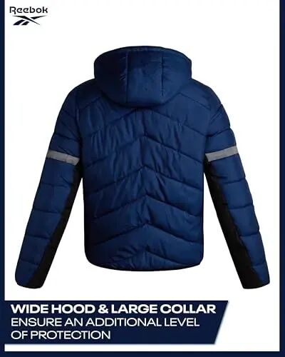 Reebok Mens Puffer Jacket Midweight Hooded Coat with Softshell Panels | Soft-Touch Insulation For Daily Warmth, Adjustable Drawcord Hood and Three Pockets To Keep Everyday Essentials Close - 6