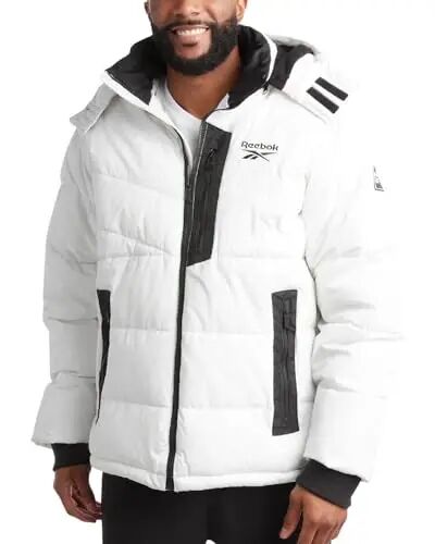 Reebok Mens Puffer Jacket, Quilted Shell Polar Fleece Lined Detachable Hood | Heavyweight Down-Alternative Fill Traps Heat Without Bulk, Water Resistant and Windproof Shell for Commutes or Outdoor Use - 1