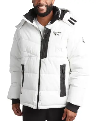 Reebok Mens Puffer Jacket, Quilted Shell Polar Fleece Lined Detachable Hood | Heavyweight Down-Alternative Fill Traps Heat Without Bulk, Water Resistant and Windproof Shell for Commutes or Outdoor Use - 1