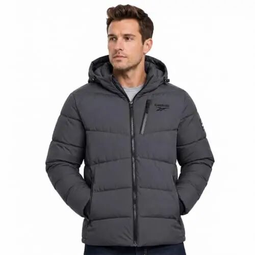 Reebok Mens Puffer Jacket Water & Wind Resistant Hooded Stretch Winter Coat | Soft Insulation with High-Stretch Shell That Moves With You, Rib-Knit Storm Cuffs and Three Zip Pockets for Daily Essentials - 1