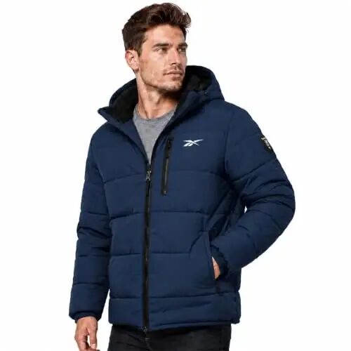 Reebok Mens Sherpa Puffer Jacket, Water & Wind Resistant with Attached Hood | Weather-Resistant Taffeta Quilted Shell, Vislon Zippers with Logo Pullers, Lycra-Bound Hood, Cuffs & Hem - Reebok (1)