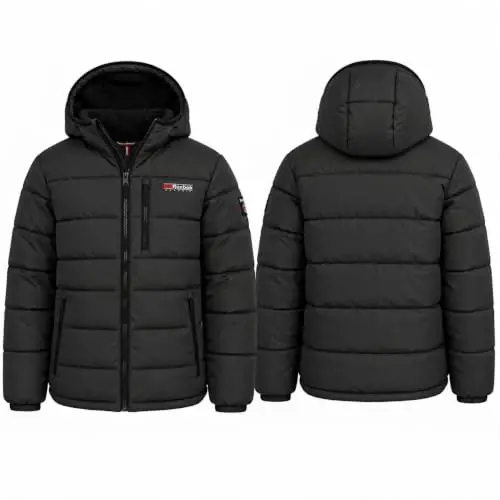 Reebok Mens Sherpa Puffer Jacket, Water & Wind Resistant with Attached Hood | Weather-Resistant Taffeta Quilted Shell, Vislon Zippers with Logo Pullers, Lycra-Bound Hood, Cuffs & Hem - 3