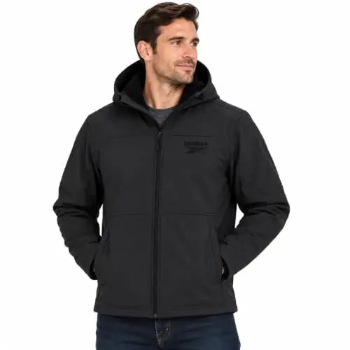 Reebok Mens Softshell Jacket - Bonded Sherpa Fleece Lined Winter Coat | Wind & Water-Resistant Shell, Adjustable Drawcord Hood, Reversed-Coil Zippers with Logo Pulls, Hidden Zip Hand Pockets - 1