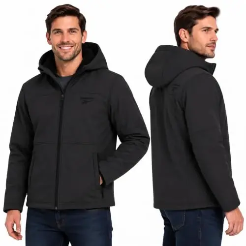 Reebok Mens Softshell Jacket - Bonded Sherpa Fleece Lined Winter Coat | Wind & Water-Resistant Shell, Adjustable Drawcord Hood, Reversed-Coil Zippers with Logo Pulls, Hidden Zip Hand Pockets - Reebok (1)