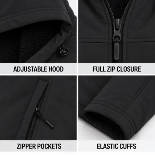 Reebok Mens Softshell Jacket - Bonded Sherpa Fleece Lined Winter Coat | Wind & Water-Resistant Shell, Adjustable Drawcord Hood, Reversed-Coil Zippers with Logo Pulls, Hidden Zip Hand Pockets - 6