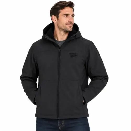 Reebok Mens Softshell Jacket - Bonded Sherpa Fleece Lined Winter Coat | Wind & Water-Resistant Shell, Adjustable Drawcord Hood, Reversed-Coil Zippers with Logo Pulls, Hidden Zip Hand Pockets - Reebok