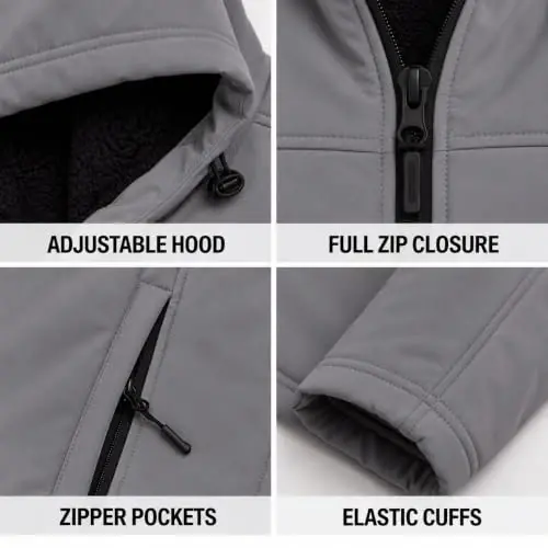 Reebok Mens Softshell Jacket - Bonded Sherpa Fleece Lined Winter Coat | Wind & Water-Resistant Shell, Adjustable Drawcord Hood, Reversed-Coil Zippers with Logo Pulls, Hidden Zip Hand Pockets - 6