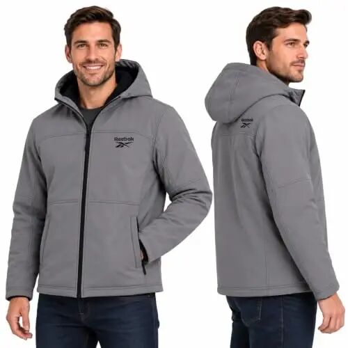 Reebok Mens Softshell Jacket - Bonded Sherpa Fleece Lined Winter Coat | Wind & Water-Resistant Shell, Adjustable Drawcord Hood, Reversed-Coil Zippers with Logo Pulls, Hidden Zip Hand Pockets - Reebok (1)
