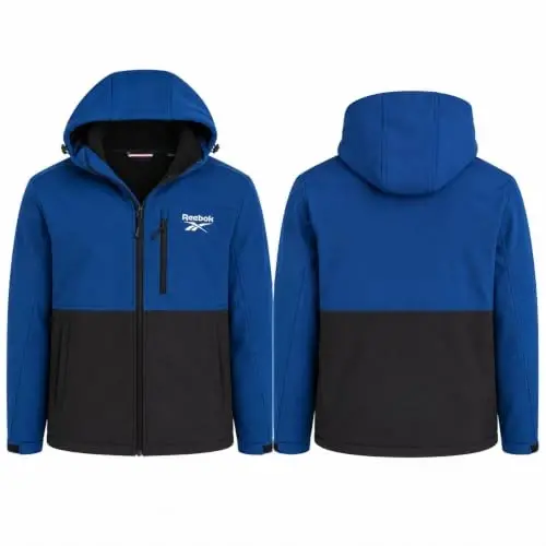 Reebok Mens Softshell Jacket - Bonded Sherpa Fleece Lined Winter Coat | Wind & Water-Resistant Shell, Adjustable Drawcord Hood, Reversed-Coil Zippers with Logo Pulls, Hidden Zip Hand Pockets - 3