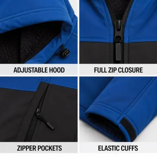 Reebok Mens Softshell Jacket - Bonded Sherpa Fleece Lined Winter Coat | Wind & Water-Resistant Shell, Adjustable Drawcord Hood, Reversed-Coil Zippers with Logo Pulls, Hidden Zip Hand Pockets - 6