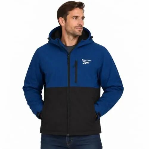 Reebok Mens Softshell Jacket - Bonded Sherpa Fleece Lined Winter Coat | Wind & Water-Resistant Shell, Adjustable Drawcord Hood, Reversed-Coil Zippers with Logo Pulls, Hidden Zip Hand Pockets - Reebok