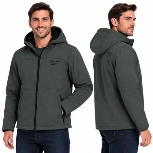 Reebok Mens Softshell Jacket - Bonded Sherpa Fleece Lined Winter Coat | Wind & Water-Resistant Shell, Adjustable Drawcord Hood, Reversed-Coil Zippers with Logo Pulls, Hidden Zip Hand Pockets - Reebok (1)