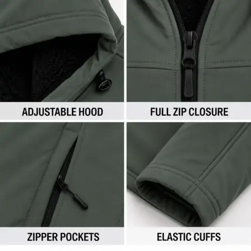Reebok Mens Softshell Jacket - Bonded Sherpa Fleece Lined Winter Coat | Wind & Water-Resistant Shell, Adjustable Drawcord Hood, Reversed-Coil Zippers with Logo Pulls, Hidden Zip Hand Pockets - 6